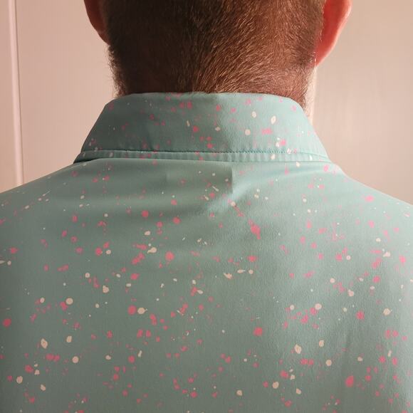 Sunday Swagger Pastel Mint Green Pink Dot Retro Golf Polo Shirt XL Short Sleeve - Picture 5 of 11